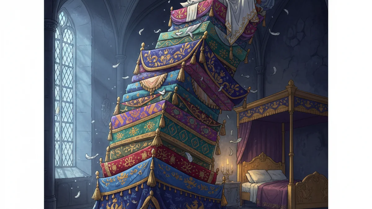 Illustration for The Princess and the Pea - a famous fairy tales European Folklore story with moral lessons