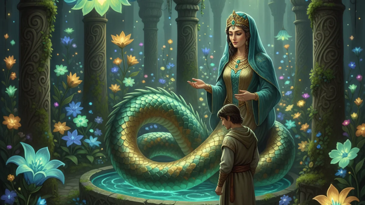 Illustration for The Queen of Serpents - a scheherazade's stories Arabian Nights story with moral lessons