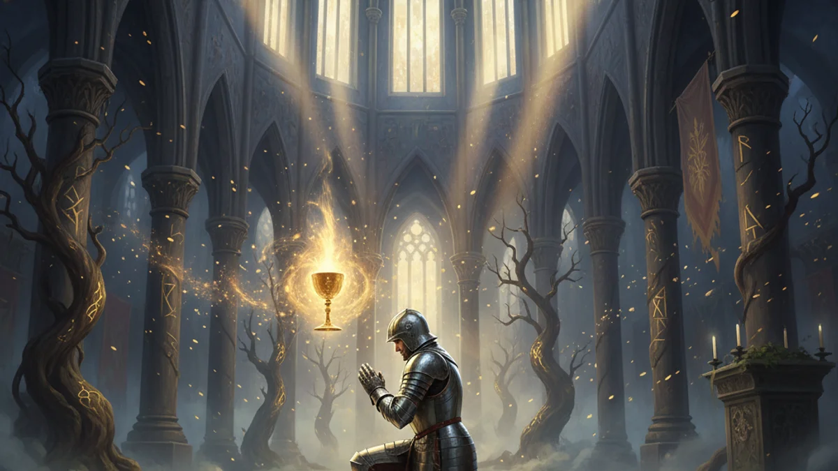 Illustration for The Quest for the Holy Grail - a knights of the round table Arthurian Legends story with moral lessons