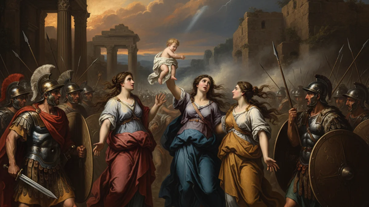 Illustration for The Rape of the Sabine Women - a founding legends Roman Mythology story with moral lessons