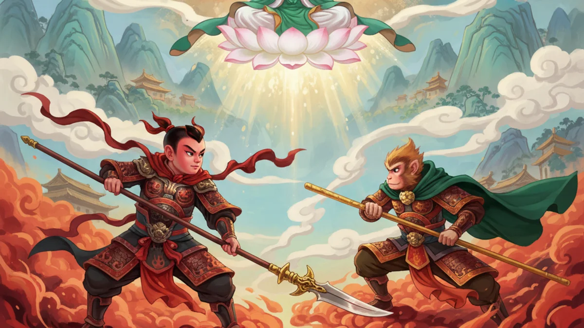 Illustration for The Red Boy - a journey to the west Chinese Legends story with moral lessons