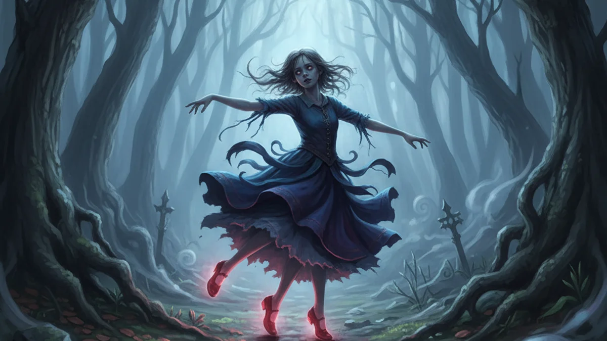 Illustration for The Red Shoes - a famous fairy tales European Folklore story with moral lessons
