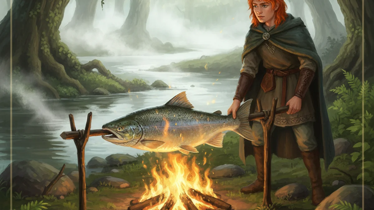 Illustration for The Salmon of Knowledge - a famous legends Celtic Myths story with moral lessons