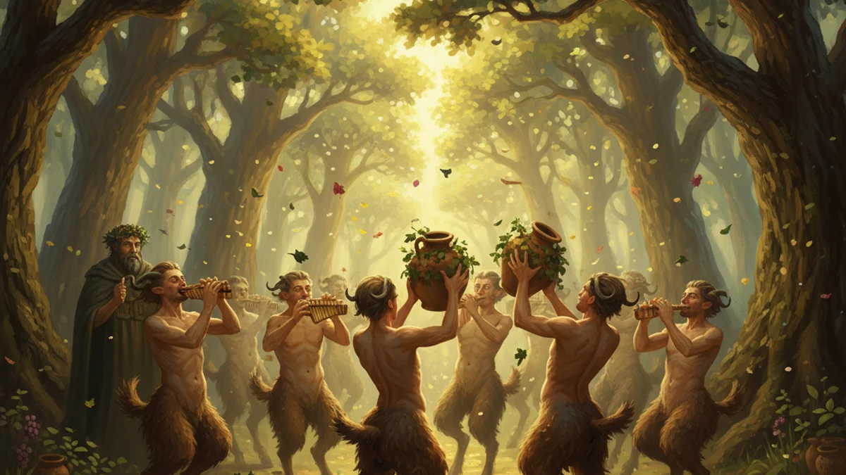 Illustration for The Satyrs - a mythical creatures Greek Myths story with moral lessons