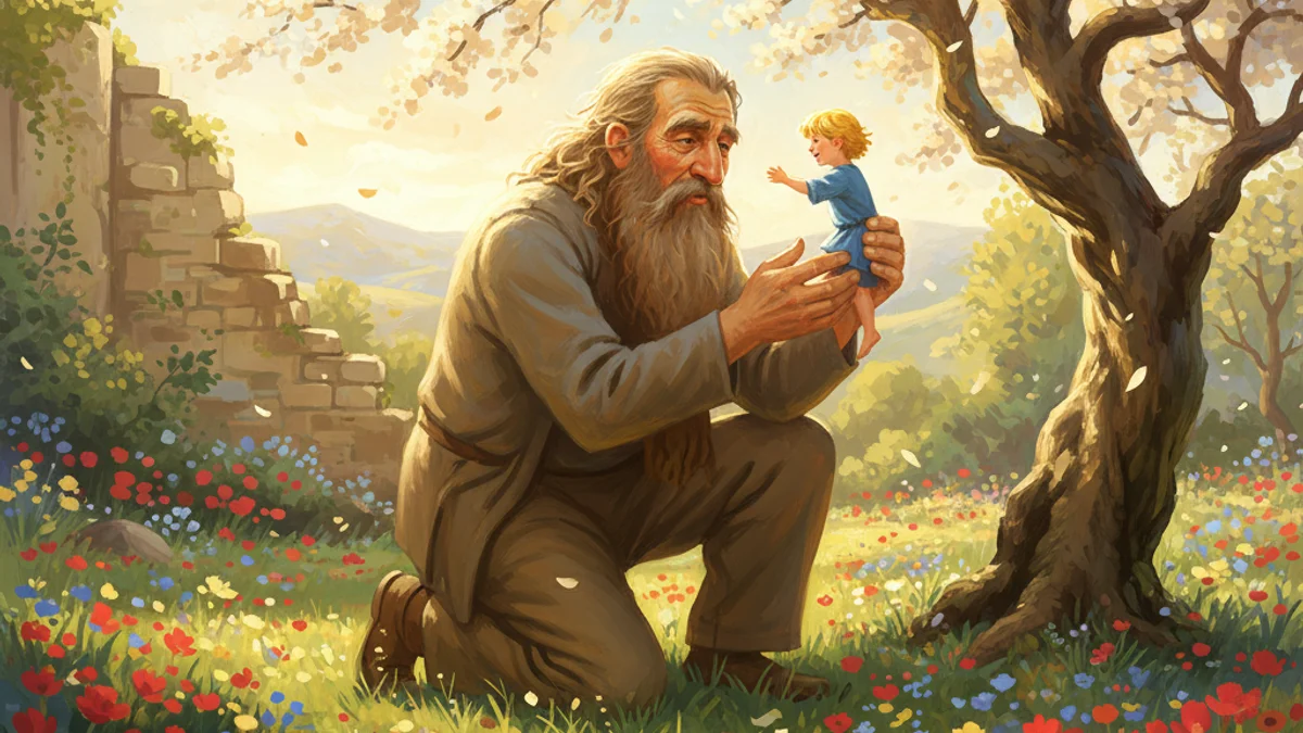 Illustration for The Selfish Giant - a classic tales Oscar Wilde Fairy Tales story with moral lessons