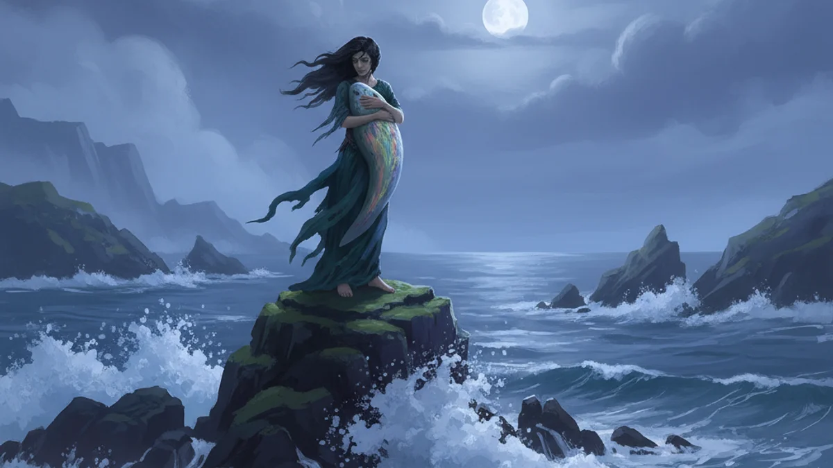 Illustration for The Selkie Wife - a scottish legends Celtic Myths story with moral lessons