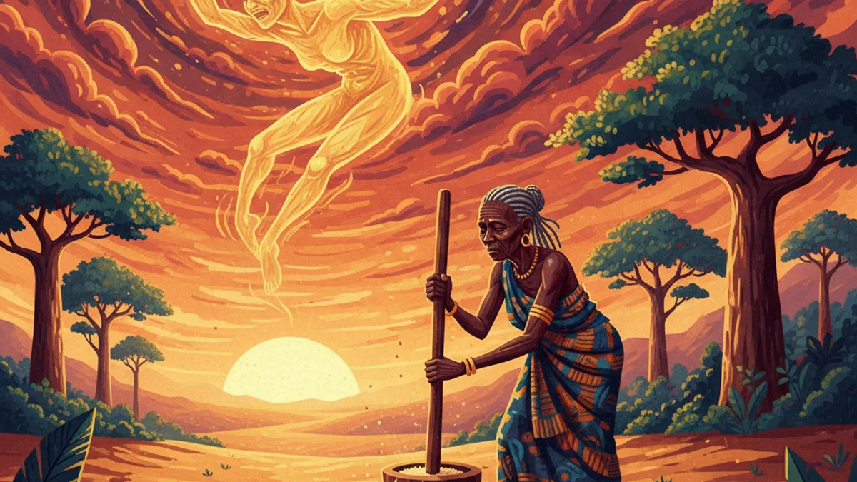 Illustration for The Separation of God and Man - a creation myths African Folktales story with moral lessons