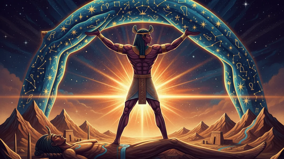 Illustration for The Separation of Sky and Earth - a creation myths Egyptian Mythology story with moral lessons