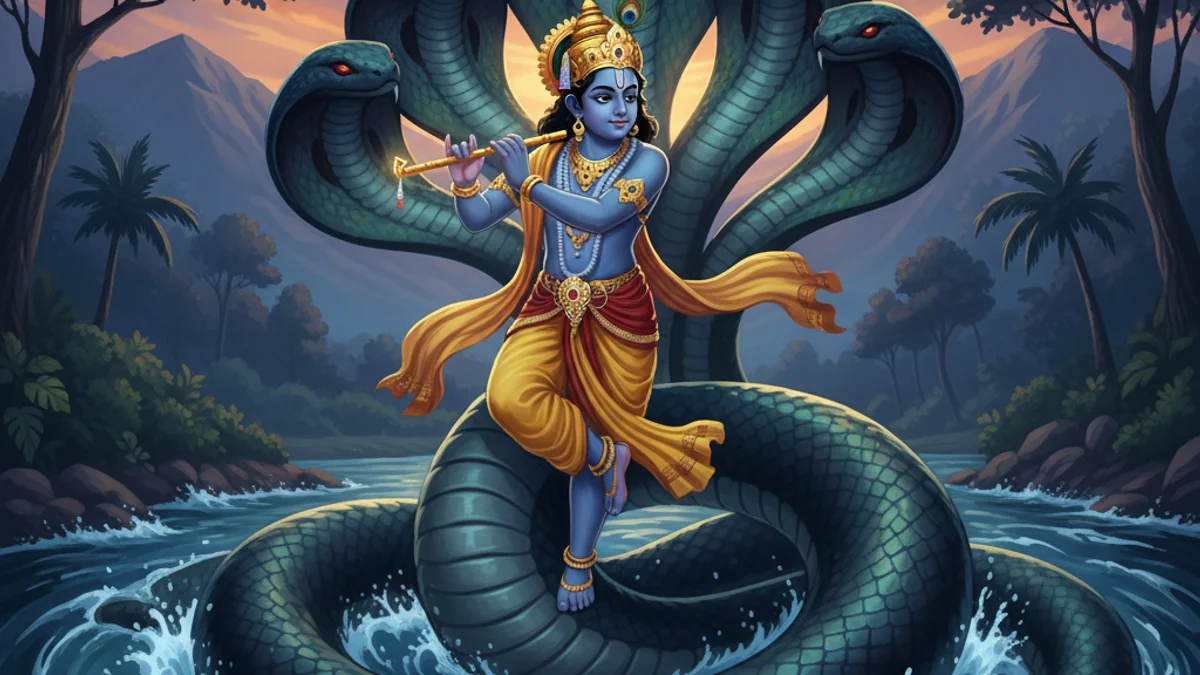 Illustration for The Serpent Kaliya - a krishna tales Hindu Epics story with moral lessons