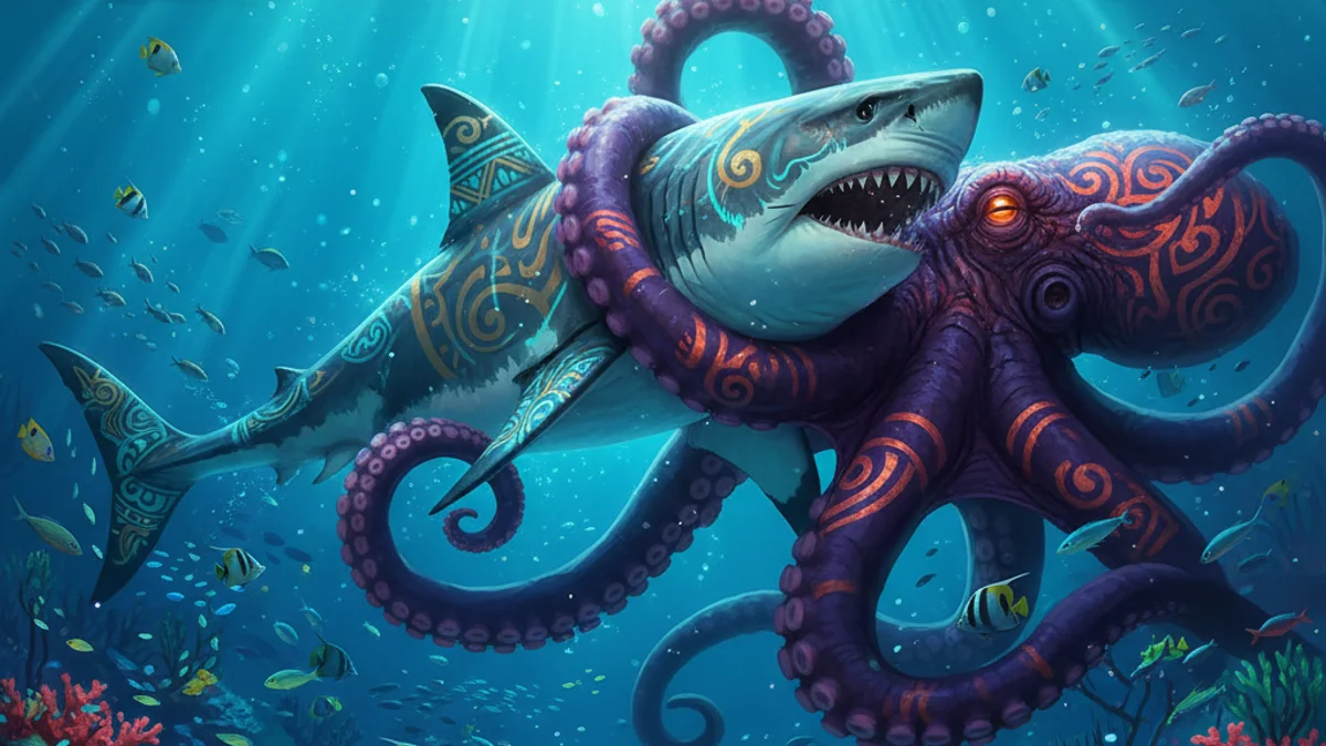 Illustration for The Shark God - a fijian tales Pacific Island Mythology story with moral lessons