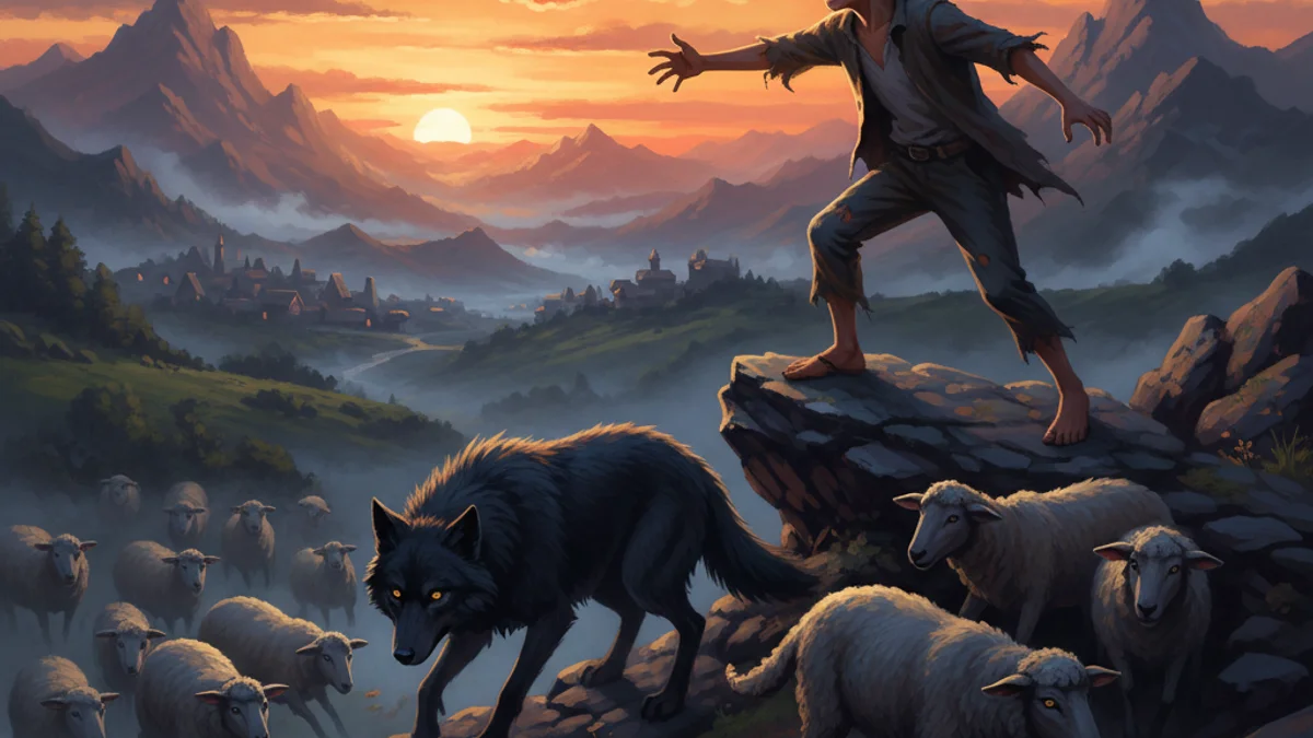 The Shepherd Boy and the Wolf - Aesop's Fables Extended story illustration from Moral Fables