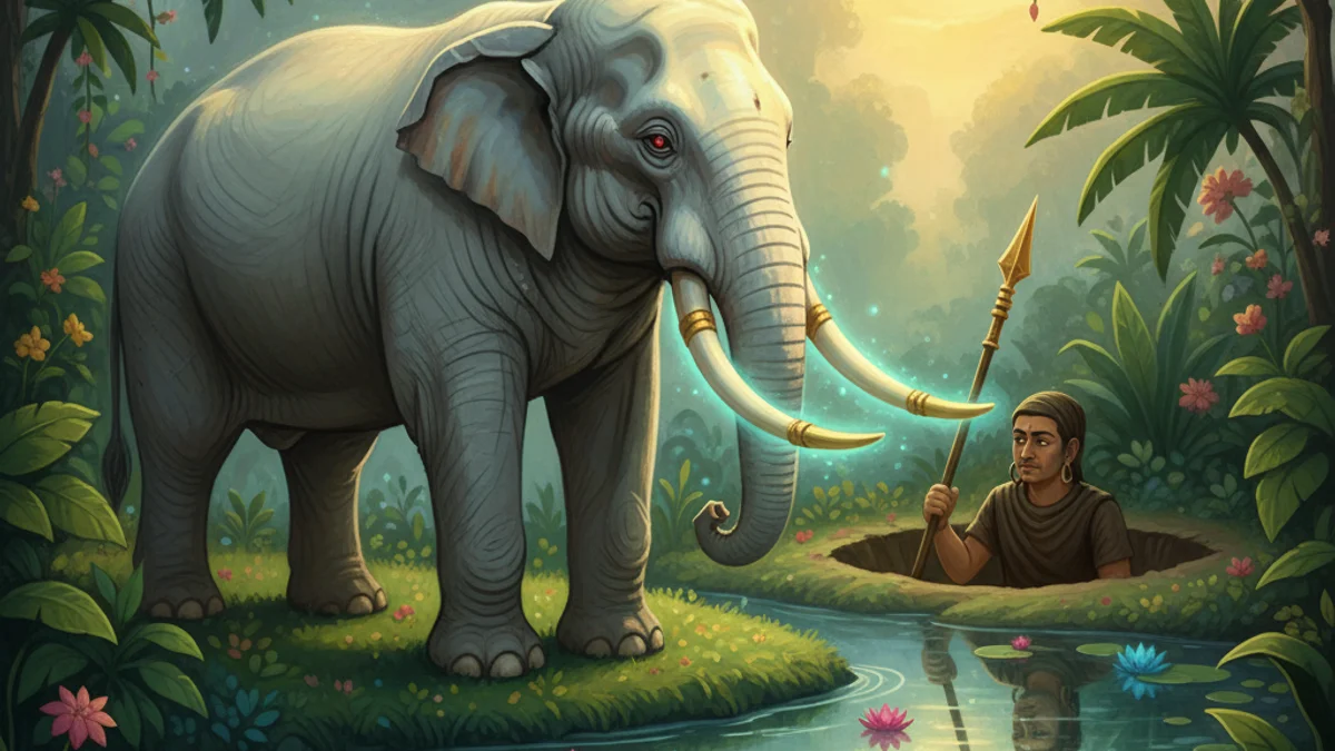 The Six-Tusked Elephant - Stories of Buddha's Past Lives story illustration from Buddhist Jataka Tales
