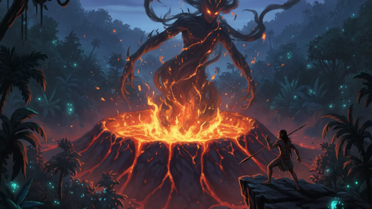 The Spirit of the Volcano - Melanesian Tales story illustration from Pacific Island Mythology