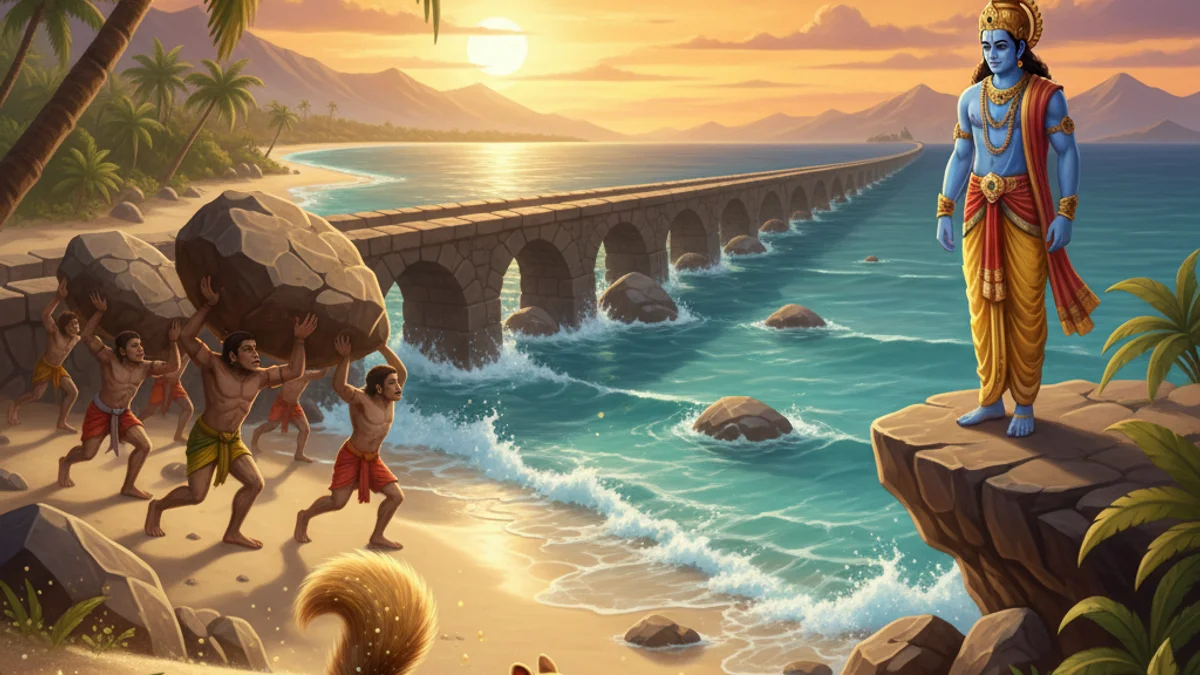 Illustration for The Squirrel's Devotion - a stories from the ramayana Hindu Epics story with moral lessons