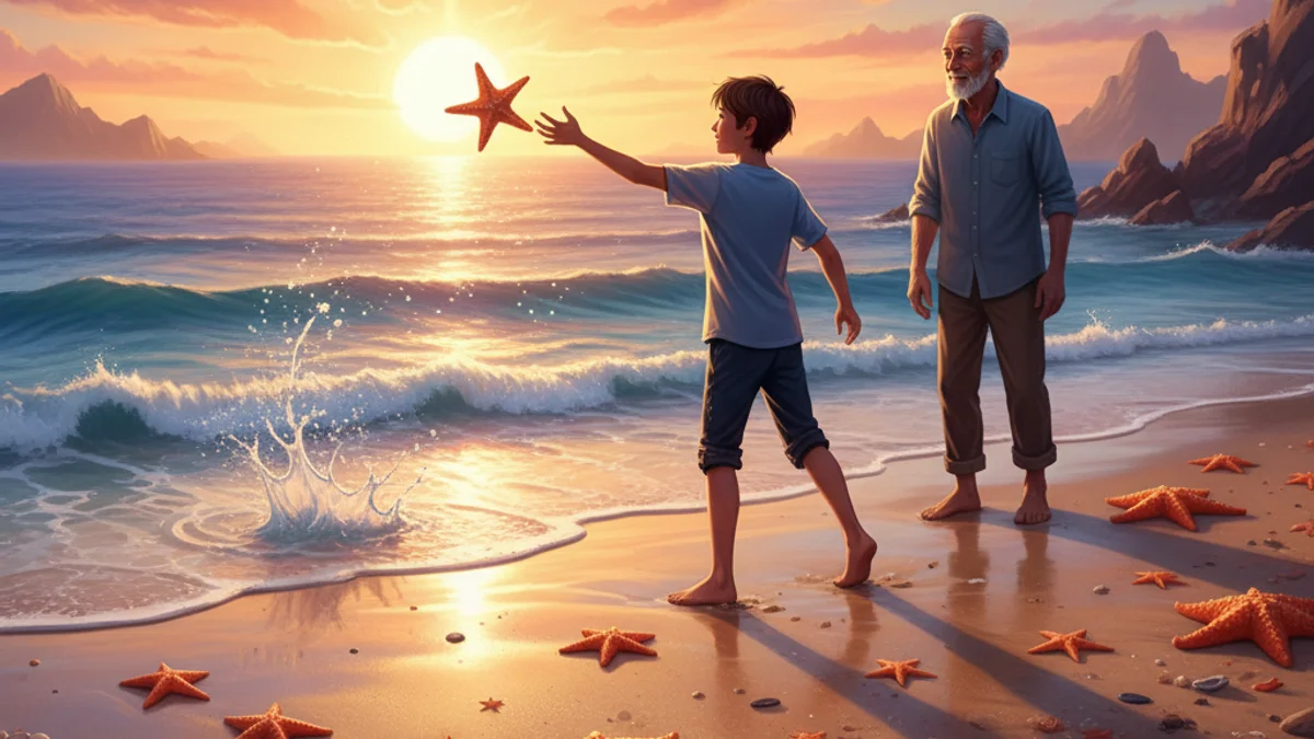 The Starfish Story - Teaching Stories story illustration from World Wisdom Tales