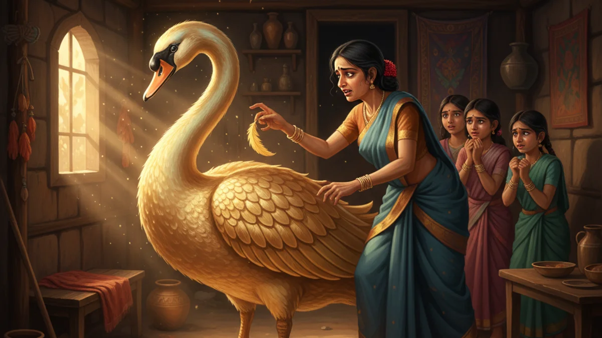 The Swan's Golden Feathers - Stories of Buddha's Past Lives story illustration from Buddhist Jataka Tales