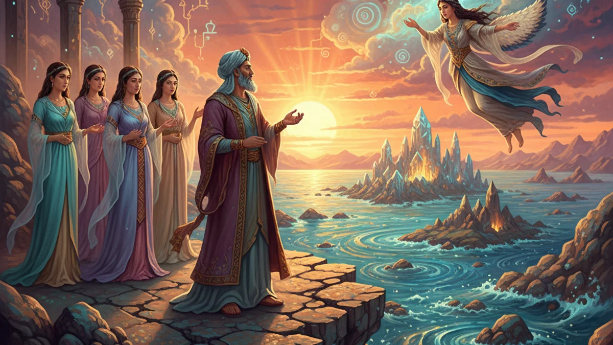 Illustration for The Tale of Hassan of Basra - a scheherazade's stories Arabian Nights story with moral lessons