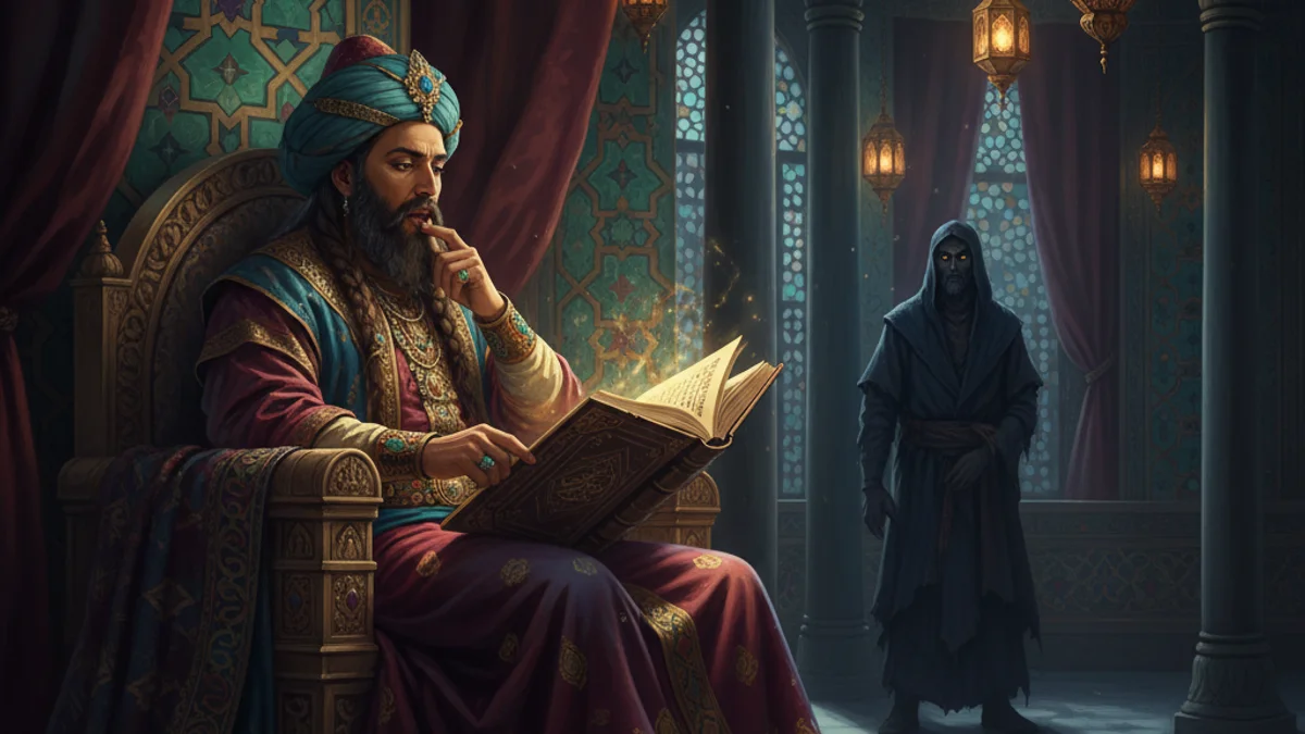 Illustration for The Tale of King Yunan - a scheherazade's stories Arabian Nights story with moral lessons