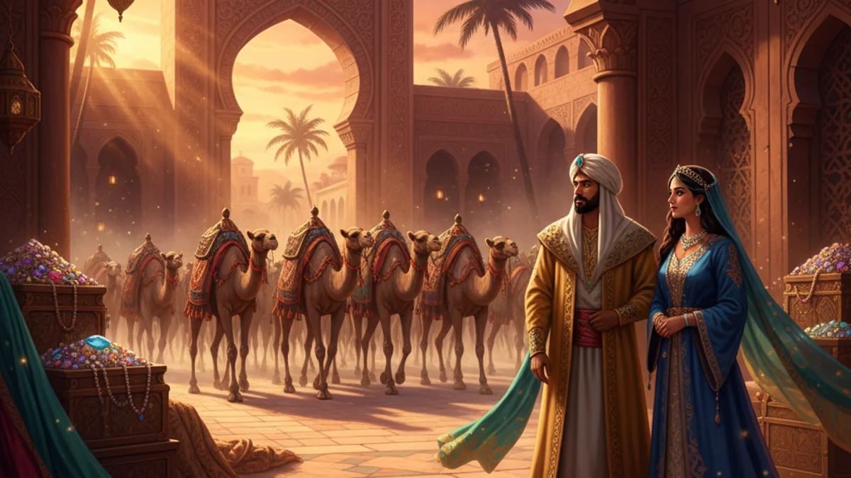 Illustration for The Tale of Ma'aruf the Cobbler - a scheherazade's stories Arabian Nights story with moral lessons
