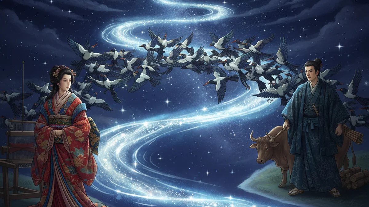 The Tanabata Legend - Classic Folktales story illustration from Japanese Folklore