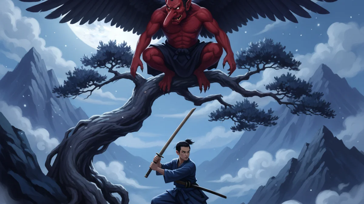 The Tengu - Supernatural Tales story illustration from Japanese Folklore