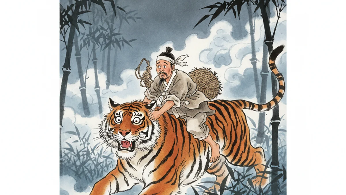 The Tiger and the Dried Persimmon - Classic Folktales story illustration from Korean Mythology