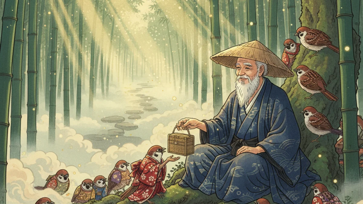 The Tongue-Cut Sparrow - Classic Folktales story illustration from Japanese Folklore