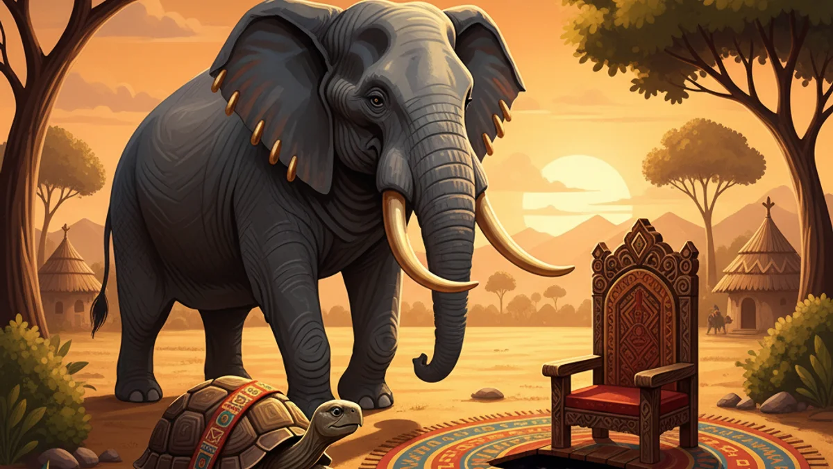 The Tortoise and the Elephant - Trickster Tales story illustration from African Folktales