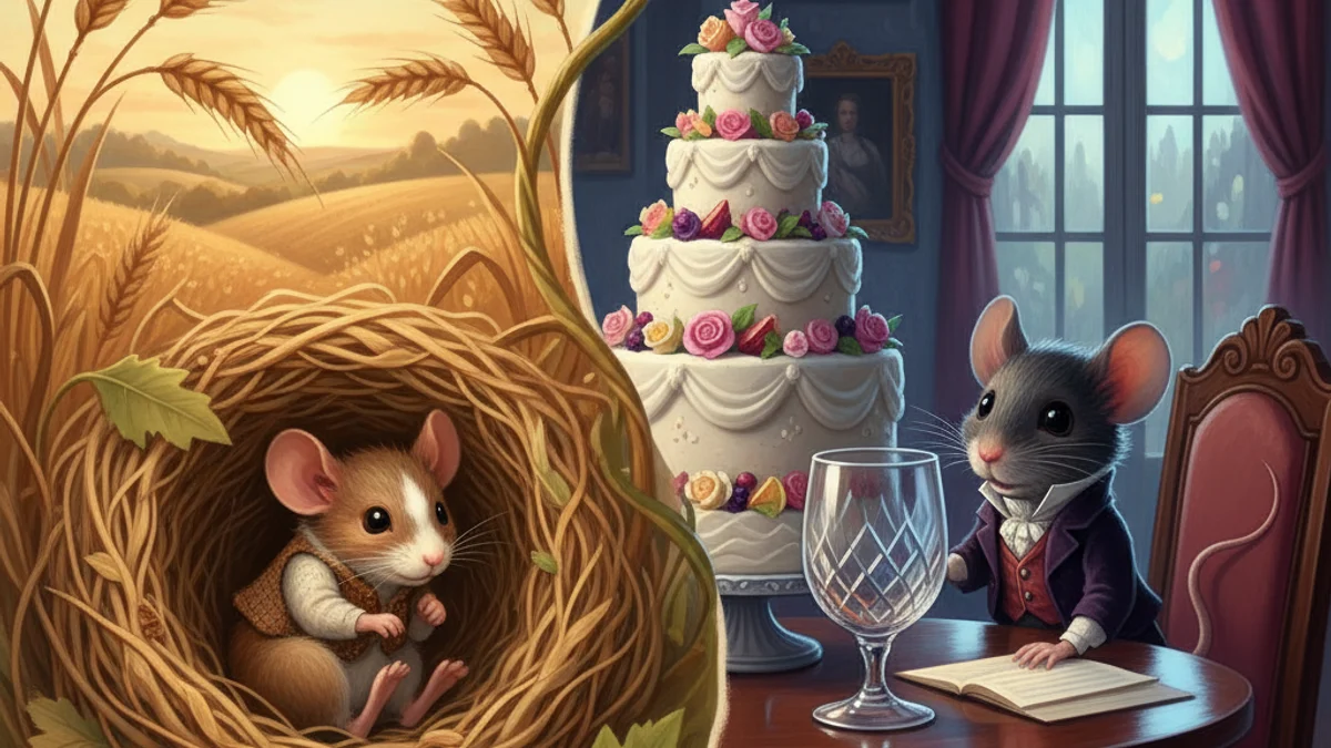 The Town Mouse and Country Mouse - Aesop's Fables Extended story illustration from Moral Fables