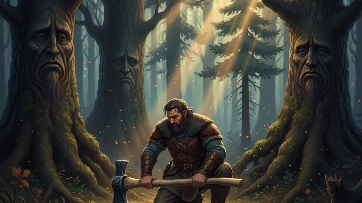 The Trees and the Axe - Additional Aesop story illustration from Greek Fables