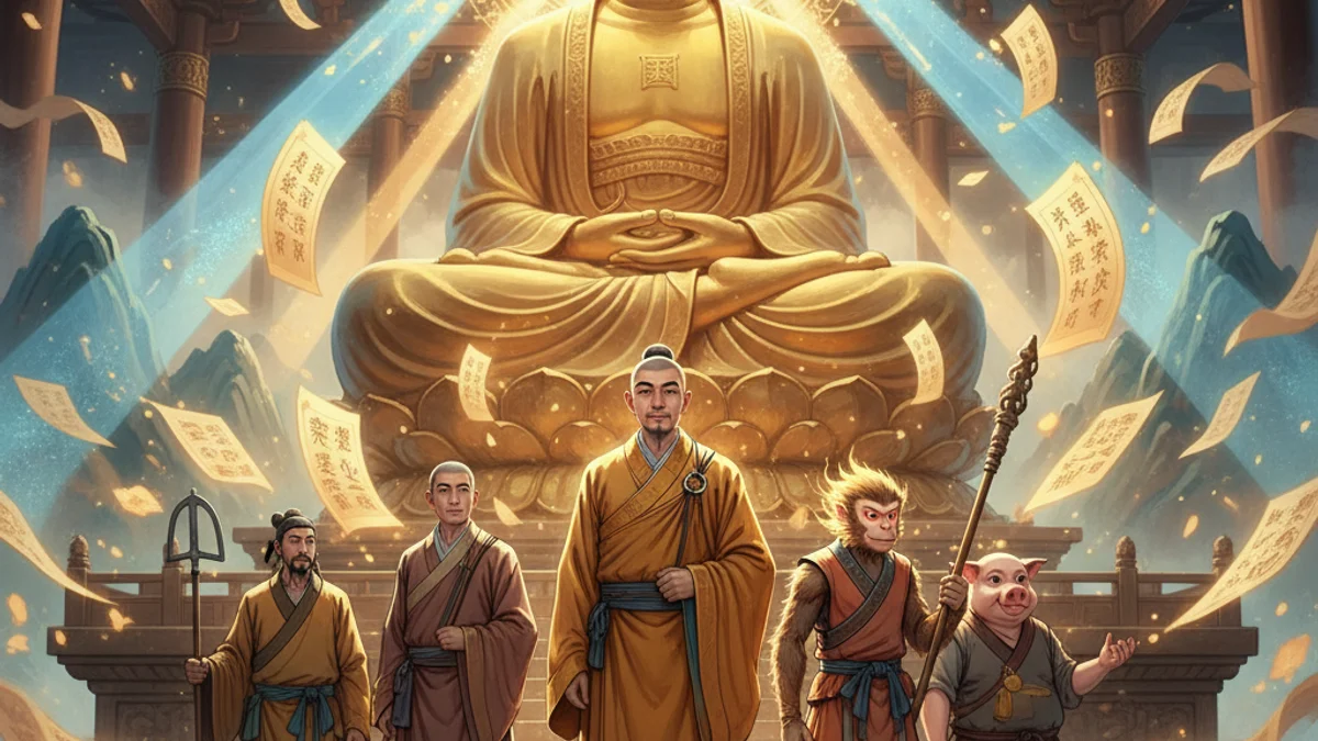 Illustration for The True Scriptures - a journey to the west Chinese Legends story with moral lessons