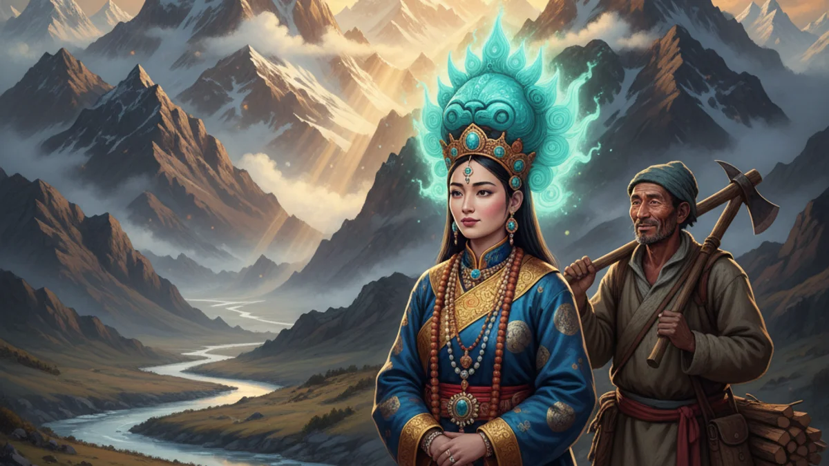 Illustration for The Turquoise Princess - a folk tales Tibetan Folklore story with moral lessons