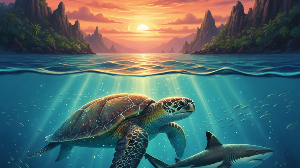 The Turtle and the Shark - Micronesian Tales story illustration from Pacific Island Mythology