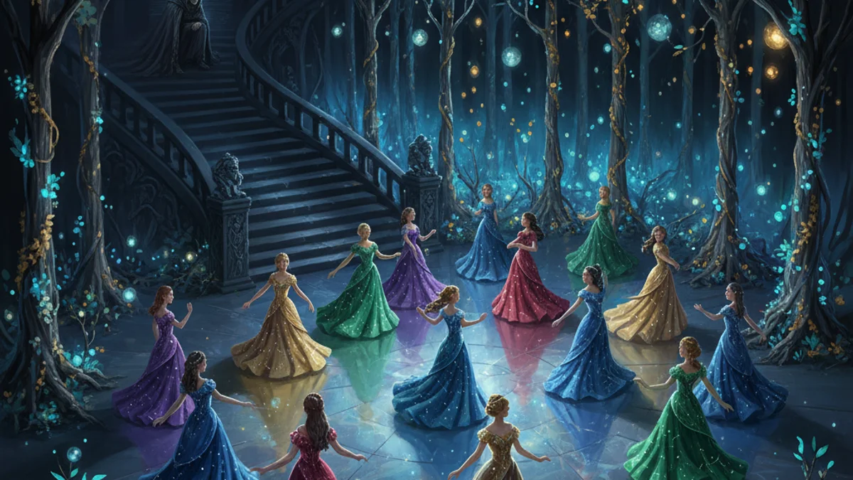 The Twelve Dancing Princesses - Brothers Grimm Stories story illustration from European Folklore