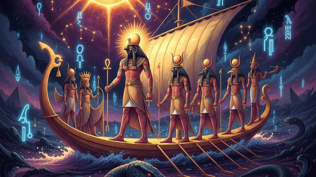 Illustration for The Twelve Gates of Night - a tales of the afterlife Egyptian Mythology story with moral lessons