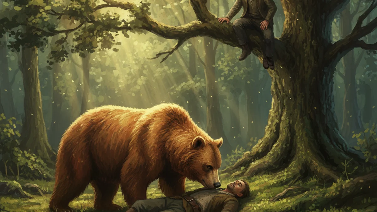 Illustration for The Two Friends and the Bear - a parables of rumi Sufi Parables story with moral lessons