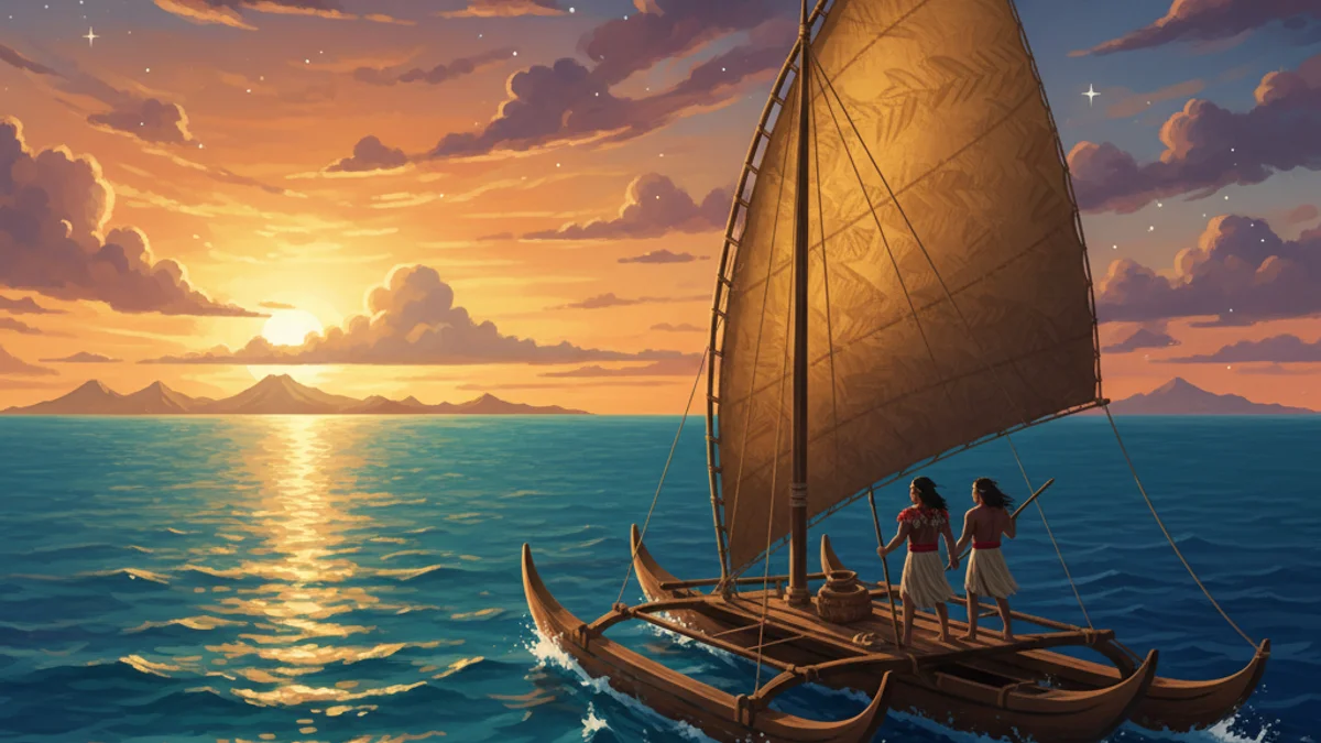 The Voyage to Hawaiki - Pacific Voyaging story illustration from Polynesian Mythology