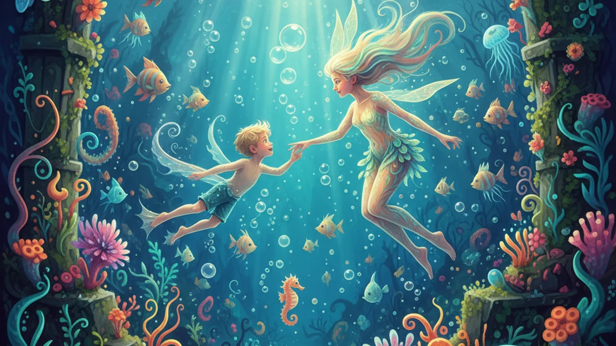 Illustration for The Water Babies - a classic literature tales European Folklore story with moral lessons