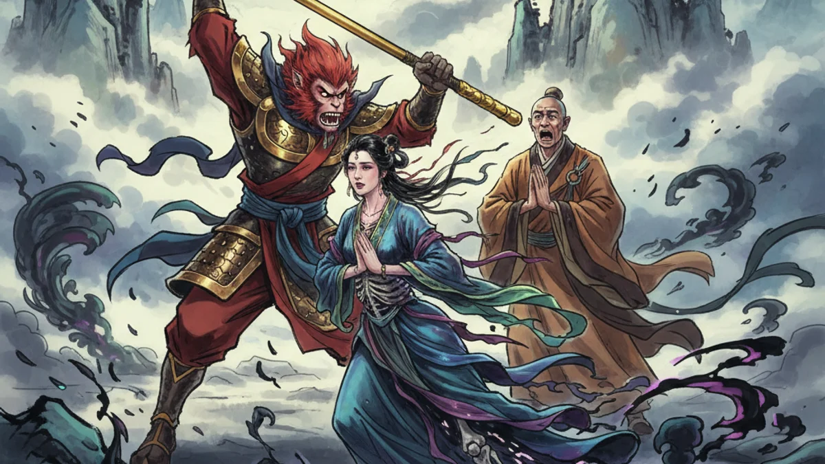 The White Bone Demon - Journey to the West story illustration from Chinese Legends