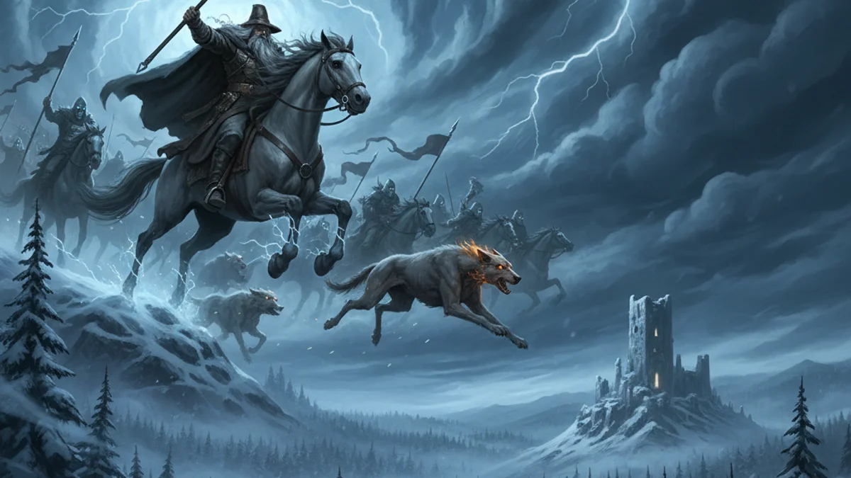 Illustration for The Wild Hunt - a mythical beings Norse Myths story with moral lessons