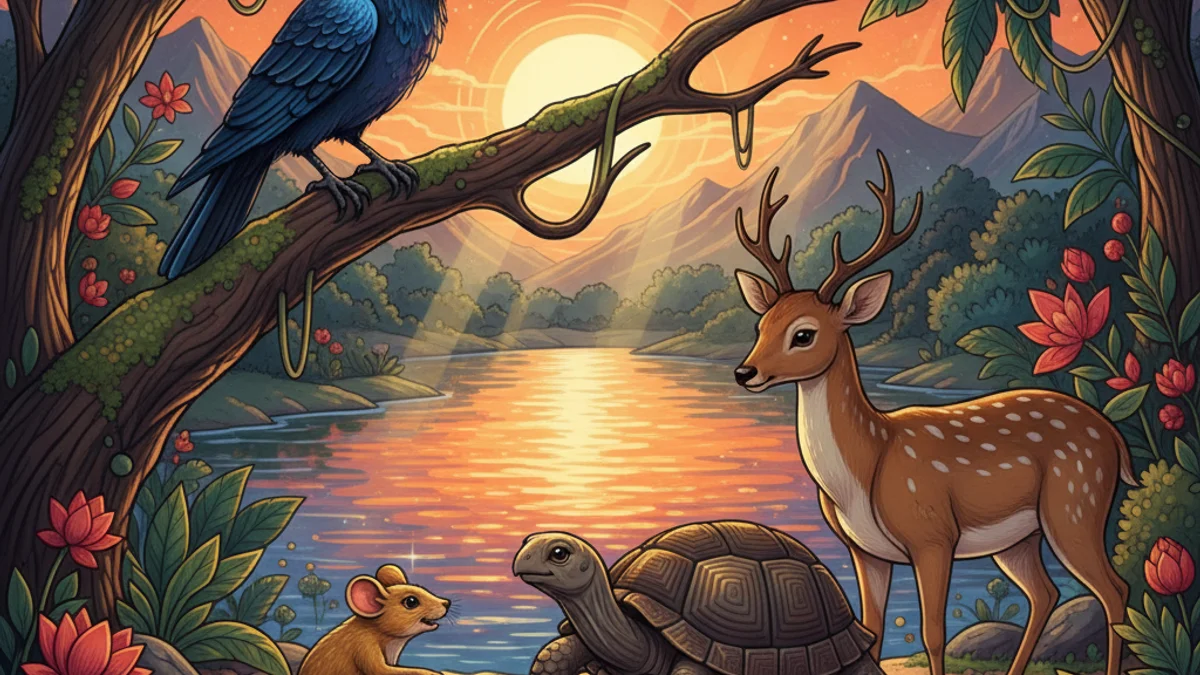 Illustration for The Winning of Friends - a tales of wisdom and strategy Panchatantra story with moral lessons