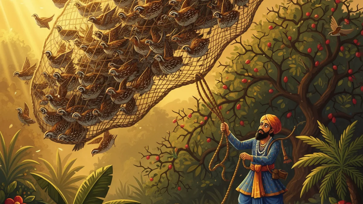 The Wise Quail - Stories of Buddha's Past Lives story illustration from Buddhist Jataka Tales