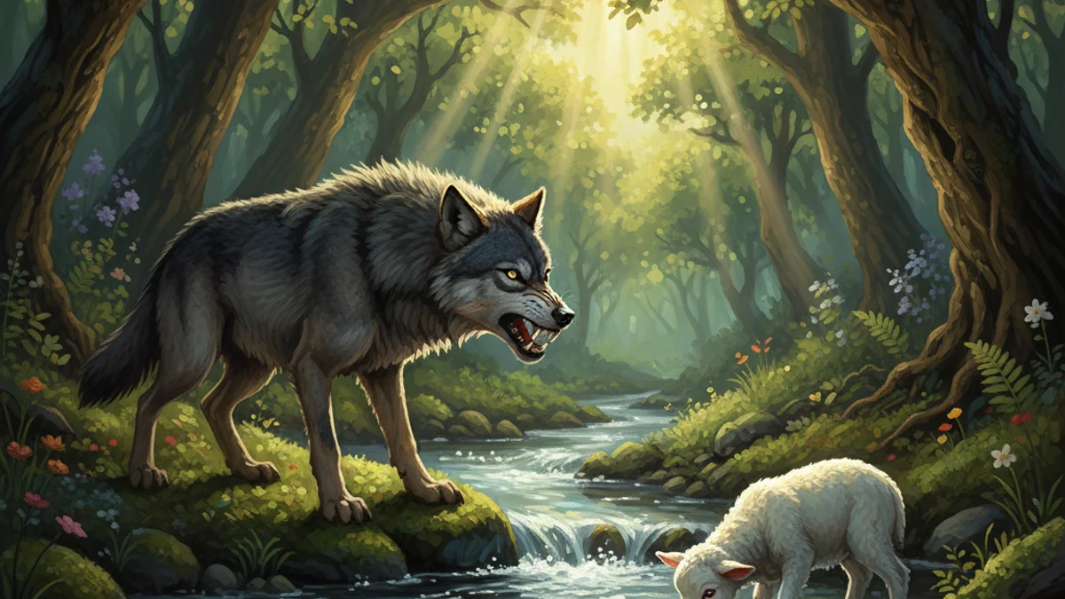 The Wolf and the Lamb - Additional Aesop story illustration from Greek Fables