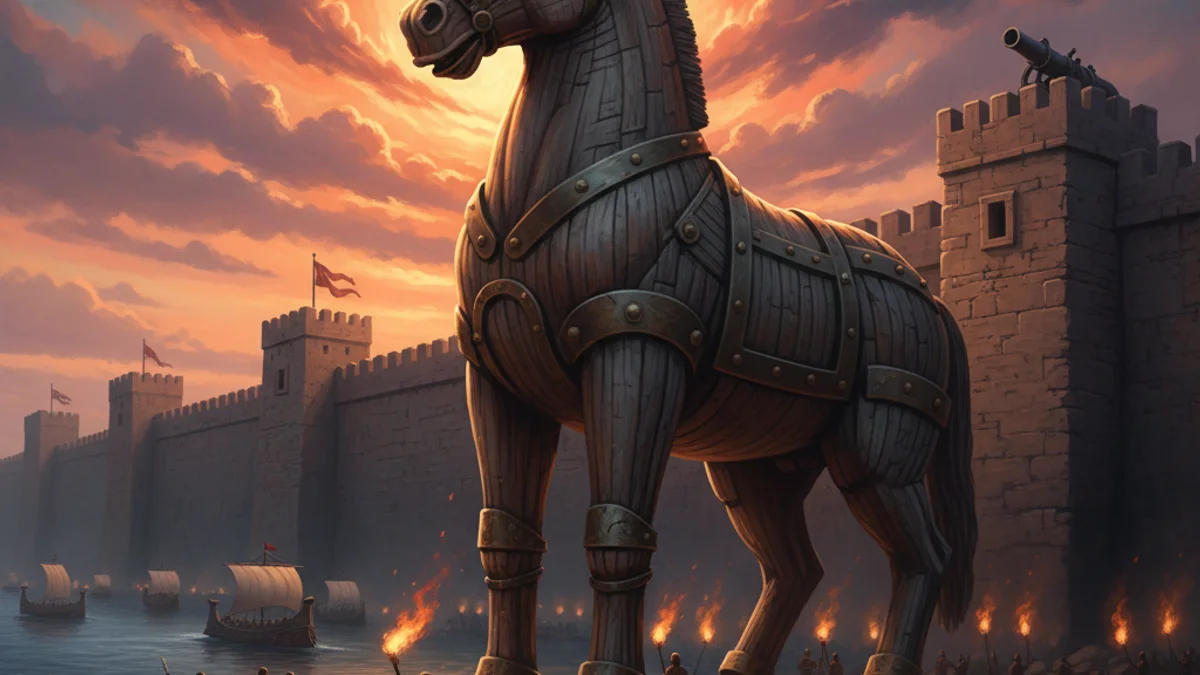 Illustration for The Wooden Horse (Detailed) - a famous myths Greek Myths story with moral lessons