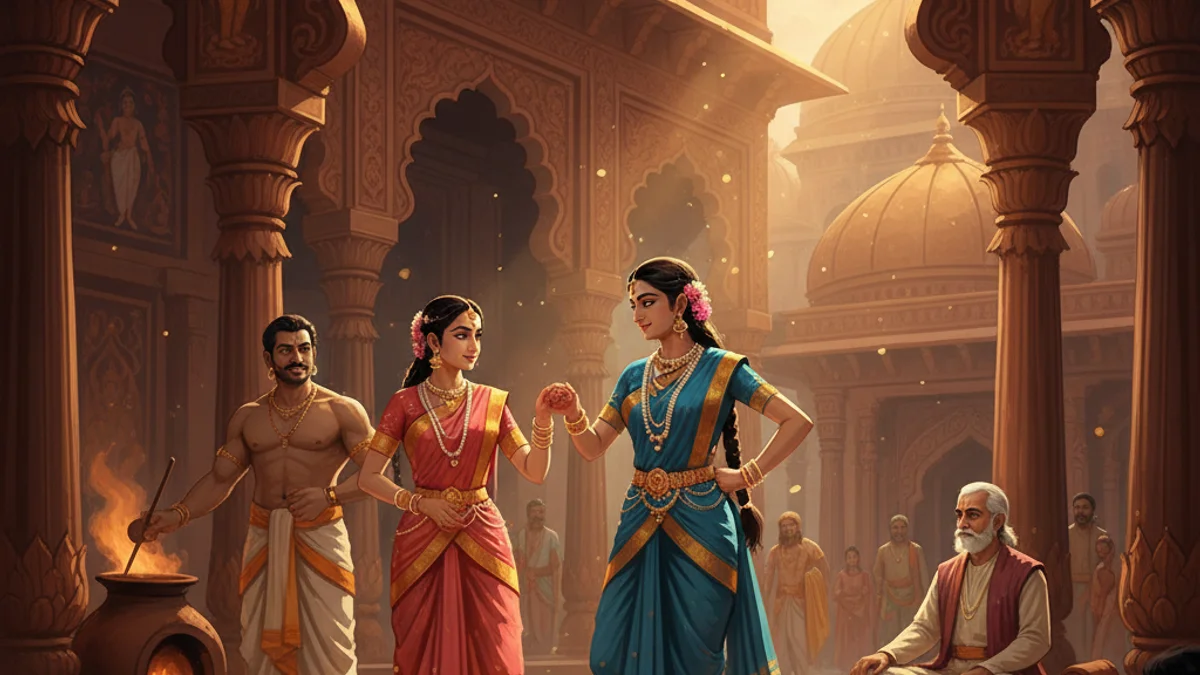 Illustration for The Year in Disguise - a stories from the mahabharata Hindu Epics story with moral lessons