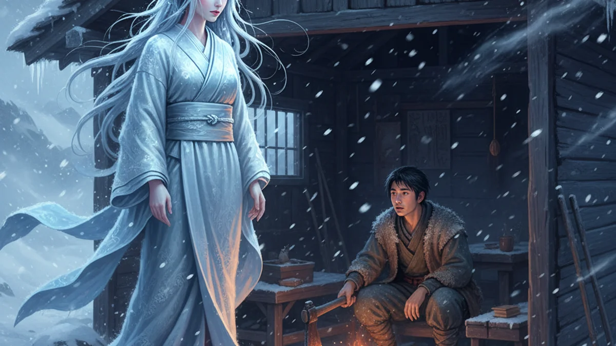 Illustration for The Yuki-onna's Promise - a supernatural tales Japanese Folklore story with moral lessons