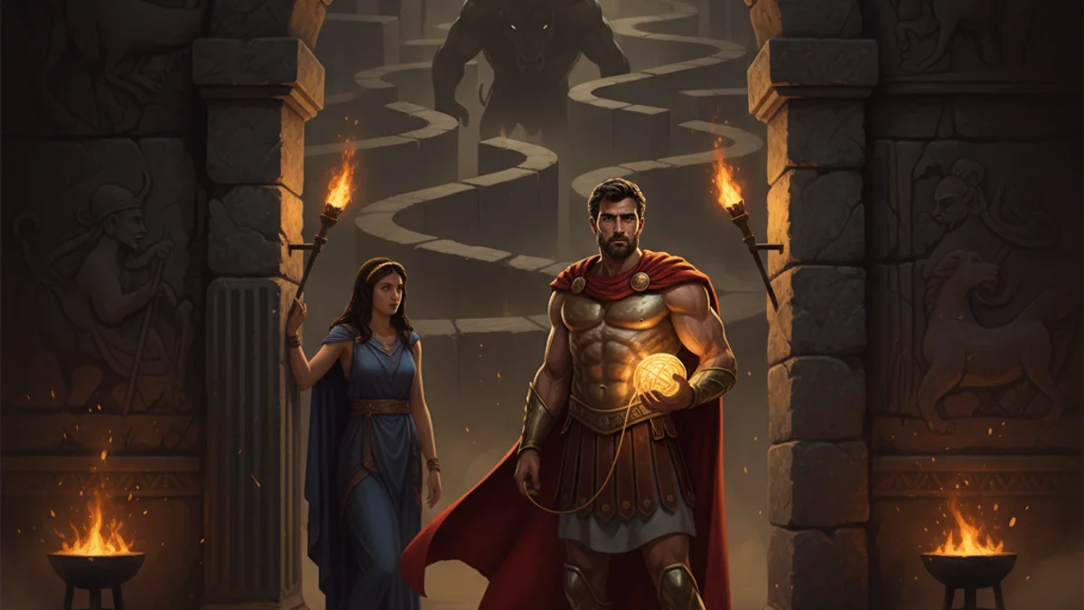 Illustration for Theseus and Ariadne - a heroes Greek Myths story with moral lessons