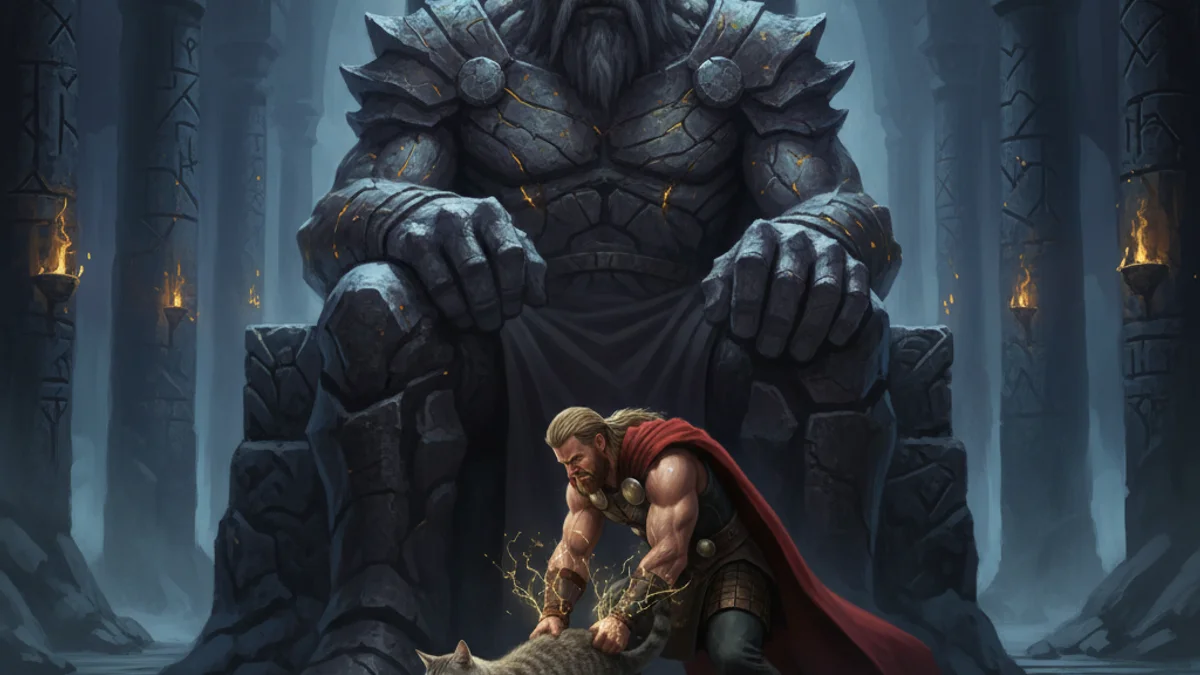 Illustration for Thor's Journey to Utgard - a aesir gods Norse Myths story with moral lessons