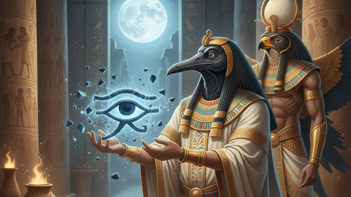 Illustration for Thoth Heals the Eye of Horus - a gods and goddesses Egyptian Mythology story with moral lessons