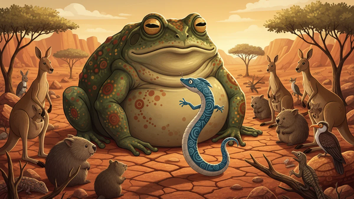 Illustration for Tiddalik the Frog - a dreamtime stories Australian Aboriginal story with moral lessons